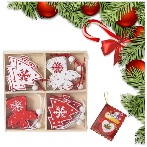 Decorazioni Natalizie Ciondoli In Legno Per Albero Di Natale 12 Pz Natale - Foto 1