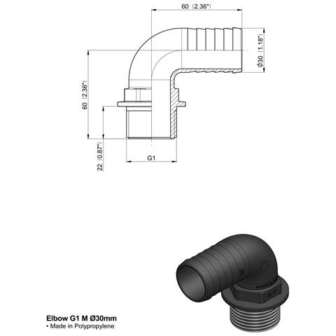 Raccordo Portagomma 90° Filetto Maschio G 1"" E Diametro 30mm Confezione Da 25 Pezzi - Foto 2