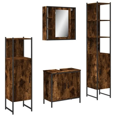 Set Mobili da Bagno 4 pz Rovere Fumo in Legno Multistrato - Foto 1