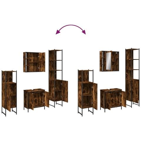 Set Mobili da Bagno 4 pz Rovere Fumo in Legno Multistrato - Foto 9