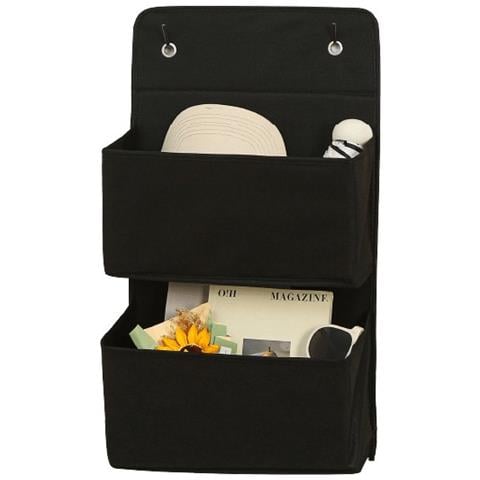 Organizzatore A Due Scomparti Da Appendere Sopra La Porta Nero - Borsa Portaoggetti In Tessuto Non Tessuto - Foto 1