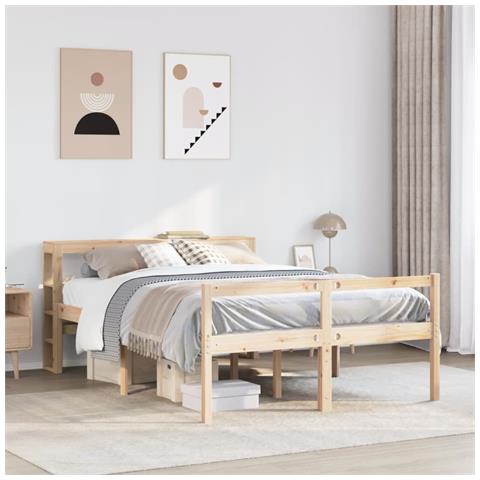Letto per Anziani con Testiera 140x190 cm Legno Massello Pino - Foto 2