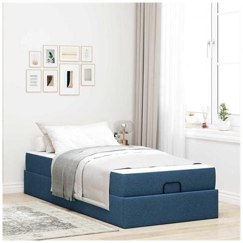 Struttura del letto con materasso Blu 90 x 190 cm Tessuto - Foto 2