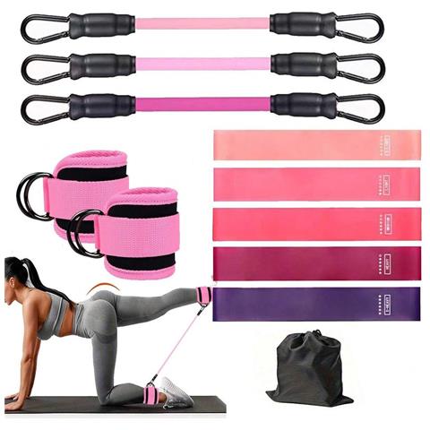 Set Di Bande Di Resistenza - 3 Bande Tpe Con Cavigliere Rosa E Bande Elastiche Per Allenamento Dei Glutei - Foto 1