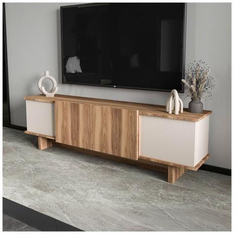 Brona Mobile Tv Di Design Con Armadietti In Effetto Legno E Aspetto Beige 180cm - Foto 2