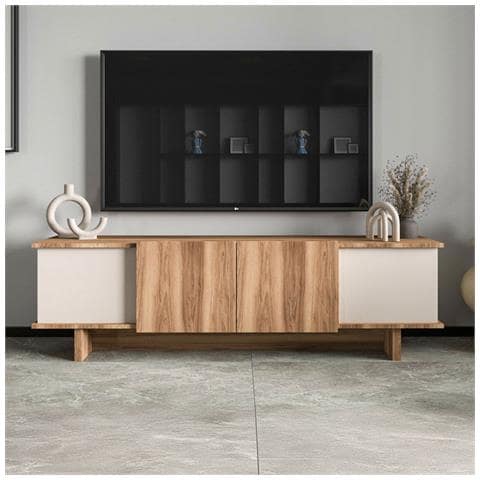 Brona Mobile Tv Di Design Con Armadietti In Effetto Legno E Aspetto Beige 180cm - Foto 1