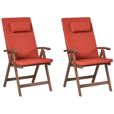 Set Di 2 Sedie Da Giardino Con Cuscini Amantea Premium Legno D \'acacia Rosso - Foto 2