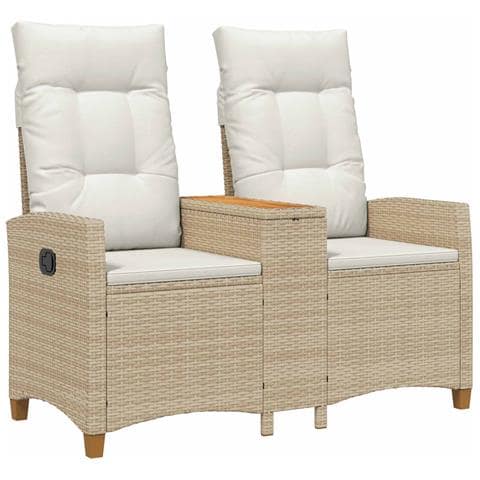 Panchina reclinabile con tavolo Beige e Bianco Crema polyrattan - Foto 1