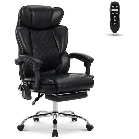 Sedia da ufficio, sedia ergonomica massaggiante con 6 punti massaggio e riscaldamento lombare a 3 livelli, inclinazione regolabile, colore Nero - Foto 8