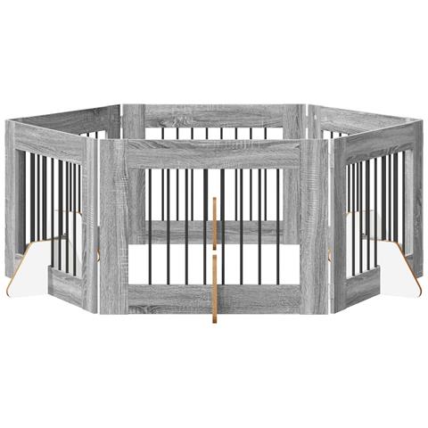 Cancello per cani con supporti 6 pcs Grigio Sonoma 80 x 60 cm - Foto 1