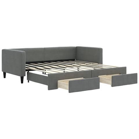 Divano Letto Estraibile Cassetti Grigio Scuro 100x190 Tessuto - Foto 1