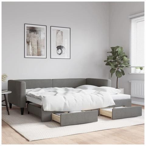 Divano Letto Estraibile Cassetti Grigio Scuro 100x190 Tessuto - Foto 2