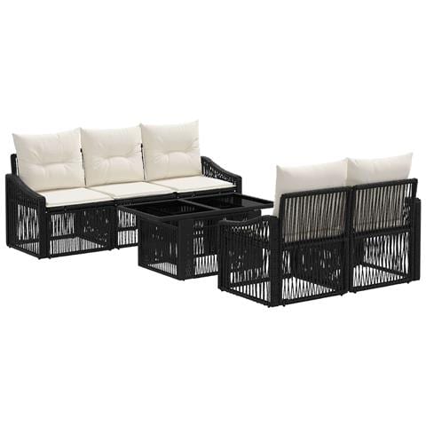 Set Divano da Giardino 6 pz Nero e Bianco Crema polyrattan - Foto 1