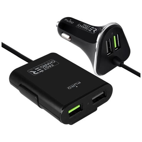 Fast Charger Carica Batt Da Auto 2 Porte USB + Hub 2 porte USB 6,8A Nero - Foto 1