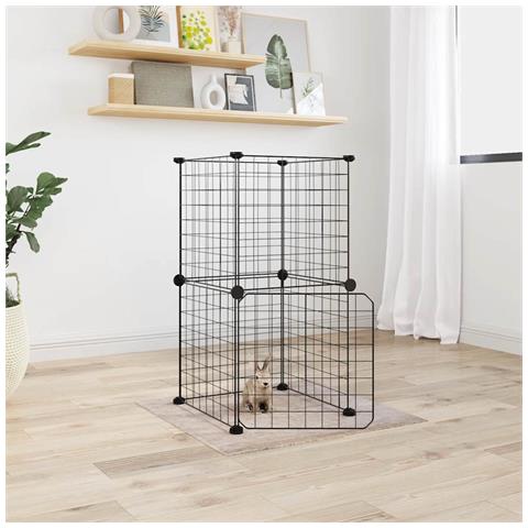 Gabbia Per Animali 8 Pannelli Con Porta Nero 35x35 Cm Acciaio - Foto 4