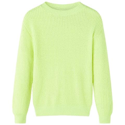 Maglione Da Bambina Lavorato A Mano Giallo Neon 116 - Foto 1