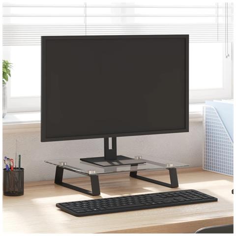 Supporto Per Monitor Nero 40x35x8cm Vetro Temperato E Metallo - Foto 1