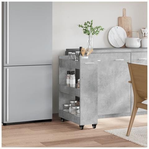 Mobile Con Ruote Grigio Cemento 60x22x79cm In Legno Multistrato - Foto 3