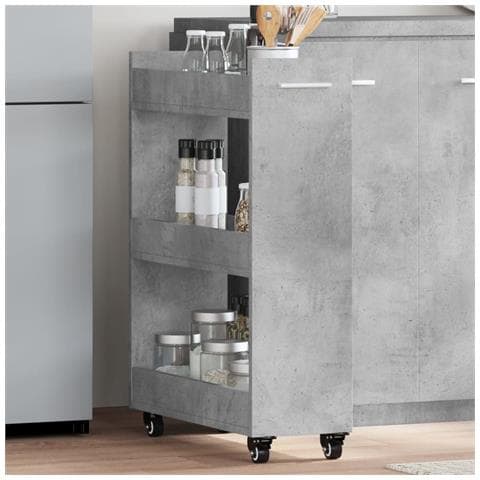 Mobile Con Ruote Grigio Cemento 60x22x79cm In Legno Multistrato - Foto 1