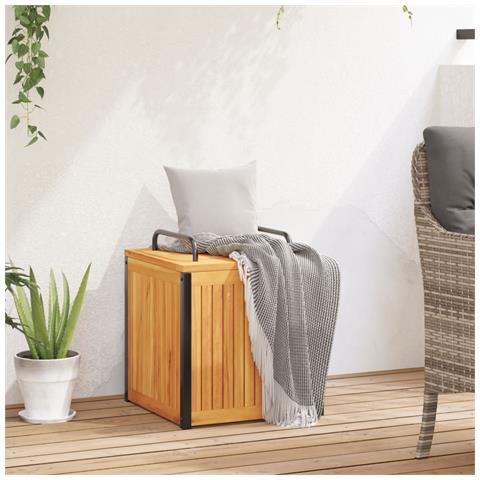 Cassa Da Esterno Per Cuscini 45x45x45/53cm In Legno E Acciaio - Foto 3