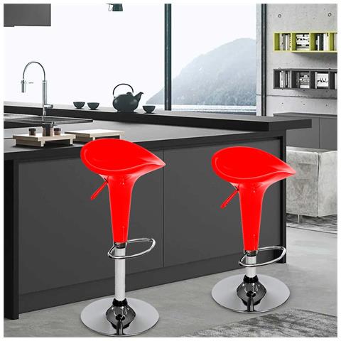 Set 2 Sgabelli Cucina Regolabile Acciaio E Abs Sgabello Girevole Rosso Casa Bar - Foto 2