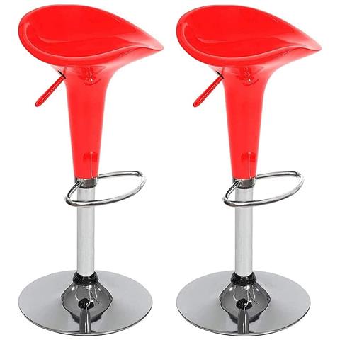 Set 2 Sgabelli Cucina Regolabile Acciaio E Abs Sgabello Girevole Rosso Casa Bar - Foto 1