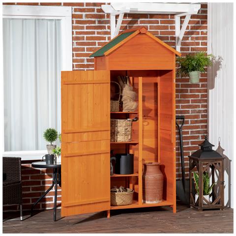 Casetta Da Giardino Porta Attrezzi In Legno Con 2 Ante E 3 Mensole, 84x52x188cm - Foto 2