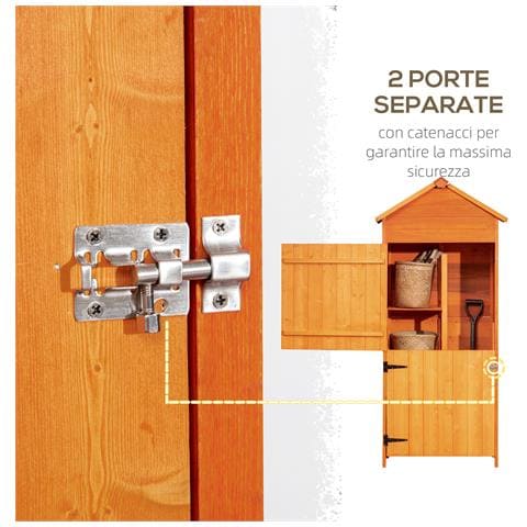 Casetta Da Giardino Porta Attrezzi In Legno Con 2 Ante E 3 Mensole, 84x52x188cm - Foto 6