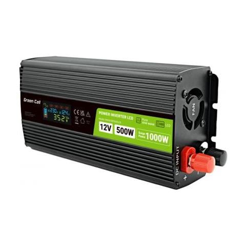 Green Cell Przetwornica Napicia Powerinverter Lcd 12 V 500w / 1000w Przetwornica Samochodowa Z Wywietlaczem - Czysty Sinus Adattatore E Invertitore Auto Nero - Foto 1