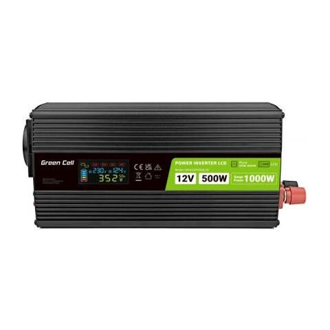 Green Cell Przetwornica Napicia Powerinverter Lcd 12 V 500w / 1000w Przetwornica Samochodowa Z Wywietlaczem - Czysty Sinus Adattatore E Invertitore Auto Nero - Foto 3