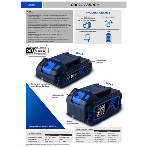 Batteria Al Litio 20v 4.0ah Serie Ixes Sbp4.0 - Foto 2