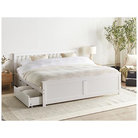 Letto Con Cassetti Contenitori Legno Di Pino Olendon 180 X 200 Cm Bianco - Foto 1