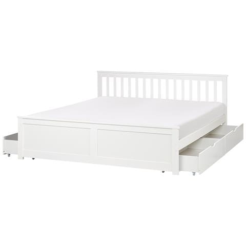 Letto Con Cassetti Contenitori Legno Di Pino Olendon 180 X 200 Cm Bianco - Foto 2