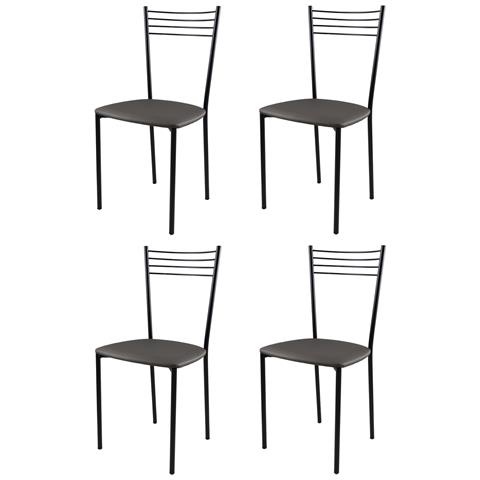 Set 4 Sedie Modello Elena Per Cucina Bar E Sala Da Pranzo, Robusta Struttura In Acciaio Verniciato Nero Opaco, Seduta In Finta Pelle Grigio Metallizzato - Foto 1
