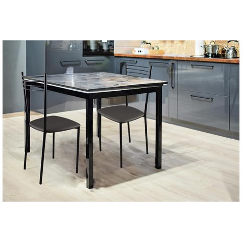 Set 4 Sedie Modello Elena Per Cucina Bar E Sala Da Pranzo, Robusta Struttura In Acciaio Verniciato Nero Opaco, Seduta In Finta Pelle Grigio Metallizzato - Foto 2