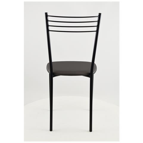 Set 4 Sedie Modello Elena Per Cucina Bar E Sala Da Pranzo, Robusta Struttura In Acciaio Verniciato Nero Opaco, Seduta In Finta Pelle Grigio Metallizzato - Foto 6