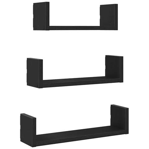 Mensole Parete 3pz Rovere Nero In Legno Multistrato - Foto 2