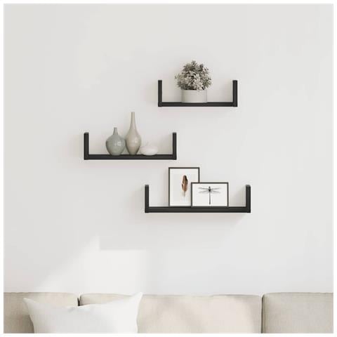 Mensole Parete 3pz Rovere Nero In Legno Multistrato - Foto 3