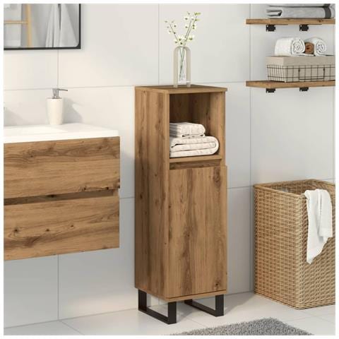 Armadietto Da Bagno Rovere Artigianale 30x30x100 Cm Truciolato - Foto 3