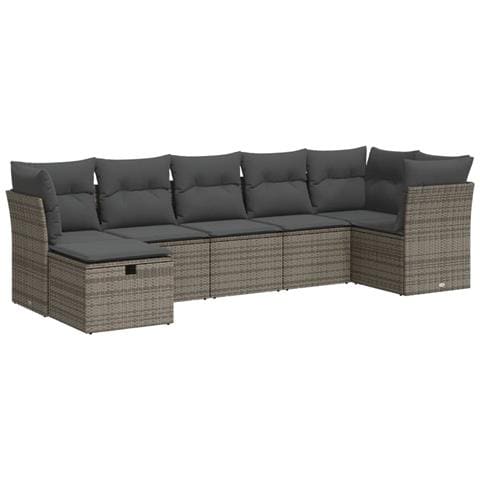 Set Divani Da Giardino 7 Pz Con Cuscini Grigio In Polyrattan - Foto 2