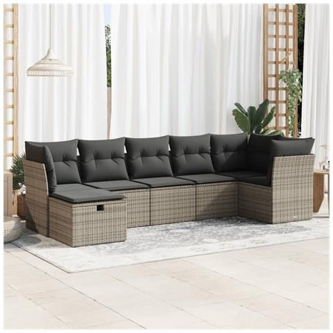 Set Divani Da Giardino 7 Pz Con Cuscini Grigio In Polyrattan - Foto 1