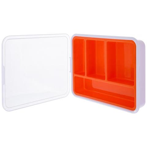 Box Portaminuteria, Plastica Trasparente. 180x140x40mm, 4 Slot, Arancio - Foto 1