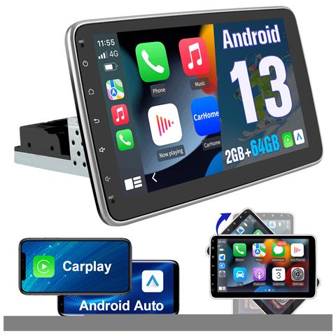 10.1 Pollici Universale Autoradio 1 Din Android 13 (2+64gb) Car Radio Con Carplay/android Auto Gps Bluetooth Wifi Fm Rds (schermo Ruotabile) - Foto 1