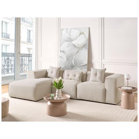 Divano Angolare 3 Posti Dolva Tessuto Beige Chiaro Lato Destro - Foto 1