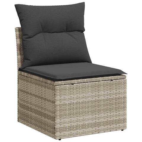 Sedia Senza Braccioli con Cuscini Grigio Chiaro in Polyrattan - Foto 1