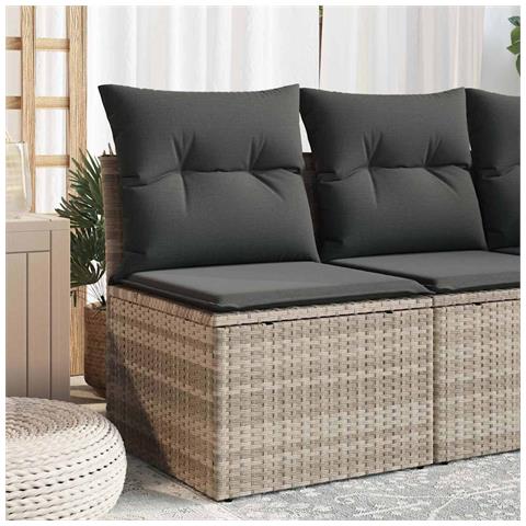 Sedia Senza Braccioli con Cuscini Grigio Chiaro in Polyrattan - Foto 2