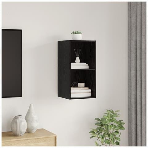 Mobile TV montato a muro Rovere nero 37x37x72 cm Legno massello - Foto 2