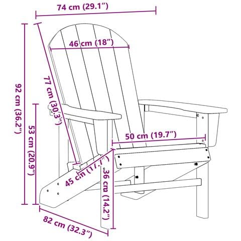 Sedia Adirondack Bianca 74x82x91 cm HDPE - Foto 9