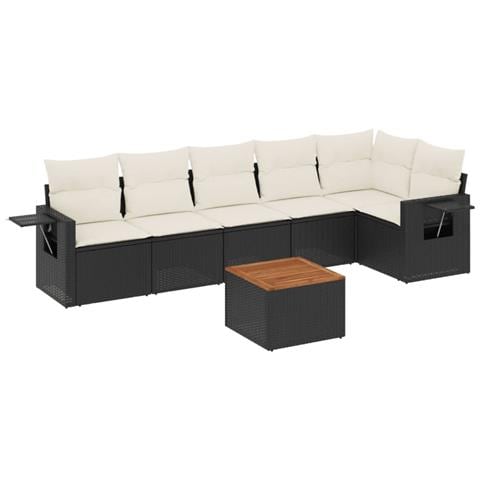 Set Divani da Giardino con Cuscini 7pz Nero Polyrattan - Foto 1