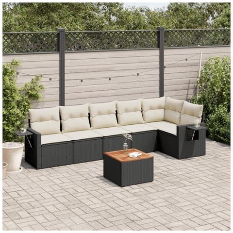 Set Divani da Giardino con Cuscini 7pz Nero Polyrattan - Foto 2